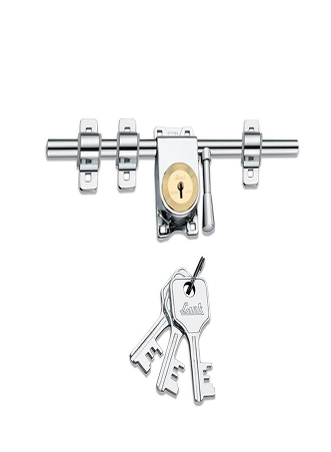 Link 14-Inch Kadi-Tala Rod Lock | Steel Body with Brass Levers | Includes 3 Keys | Heavy-Duty Door Lock | Silver Finish | 5-Year Warranty - Image 1